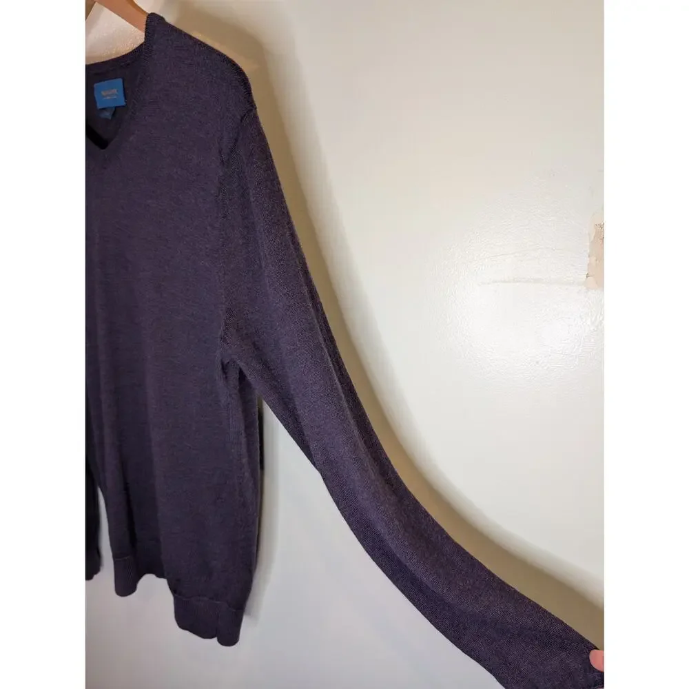 Fairlane 100% Merino Wool Purple V-Neck Pullover Sweater Men's Medium